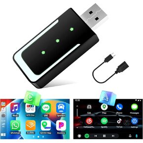 محول CAMECHO 2 في 1 لاسلكي CarPlay، محول سيارة لاسلكي Android Auto، دونجل CarPlay اللاسلكي تحويل سلكي إلى لاسلكي لهاتف iPhone iOS10+ Android 11+، التوصيل والتشغيل، النوع C/USB