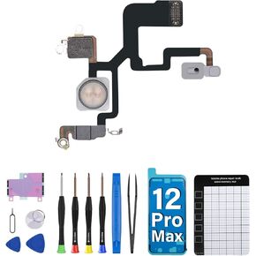 for iPhone 12 Pro Max Flash Light Replacement Connector OEM Flex Cable Flash Module Flashlight Assembly with Full Repair Tools Kit with Waterproof Sticker Magnetic Pad A2342 A2410 A2412 A2411