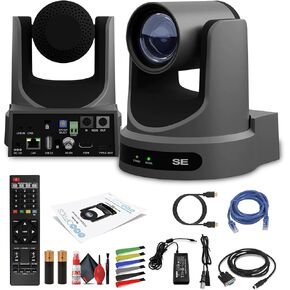 PTZOptics Move SE SDI/HDMI/USB/IP PTZ Camera with 30x Optical Zoom (Gray) (PT30X-SE-GY-G3) + Lens Cleaning Kit + HDMI Cable + Ethernet Cable + Color Wire Ties