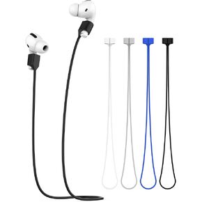 4 Pack Anti-Lost Straps for Airpods, Lightweight Neck Rope Cord and Colorful Soft Silicone Sports Lanyard Compatible with Airpods 1st 2nd 3rd Gerneration (Black + White + Dark Blue + Light Gray)