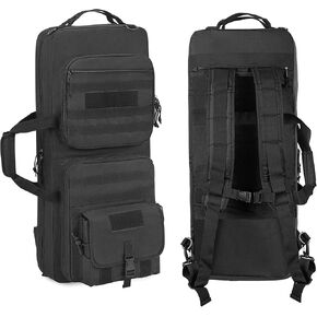 DSLEAF 28" Double Soft Rifle Case, Padded Rifle Backpack with Lockable Zippers and Pockets for Accessory, Tactical Short Barrel Rifle Bag for Shooting and Hunting