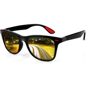 Classic Square Night Vision Glasses for Men Women, Anti Glare HD Polarized Sunglasses Driving Fishing Golf UV400 Protection