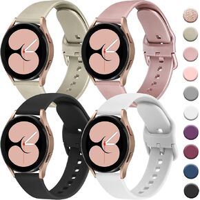 4 Pack Sport Bands for Samsung Galaxy Watch 4 40mm 44mm, Galaxy Watch 4 Classic 42mm 46mm, 20mm Soft Silicone Strap Replacement Band for Galaxy Watch 4 Women Men (Rosegold+Gold+White+Black)