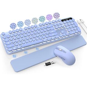 مجموعة لوحة مفاتيح وماوس لاسلكية - حروف مضيئة، مسند معصم مغناطيسي، لوحات مفاتيح بإضاءة خلفية قابلة لإعادة الشحن مع غطاء مفاتيح دائري للآلة الكاتبة القديمة، مجموعة لاسلكية للكمبيوتر والنوافذ والكمبيوتر الشخصي والكمبيوتر المحمول (أرجواني) in Kuwait