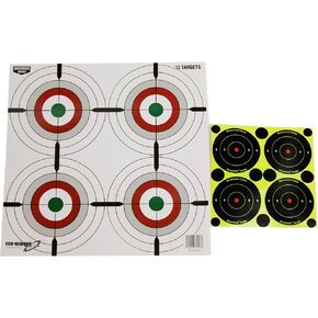 Birchwood Casey 12" Eze-Scorer Multiple Bull's-Eyes Shoot-Up Brilliant White Paper Targets for Indoor and Outdoor Use, 13 Targets