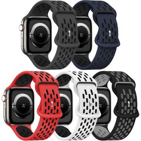 TSAAGAN 5 Pack Sport Silicone Bands Compatible for Apple Watch Band 49mm 45mm 42mm 44mm 41mm 40mm 38mm, Breathable Strap Replacement Wristband for iWatch Ultra Series 9/8/7/SE/6/5/4/3/2/1 Men & Women