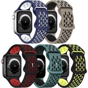 TSAAGAN 5 Pack Sport Silicone Bands Compatible for Apple Watch Band 49mm 45mm 42mm 44mm 41mm 40mm 38mm, Breathable Strap Replacement Wristband for iWatch Ultra Series 9/8/7/SE/6/5/4/3/2/1 Men & Women