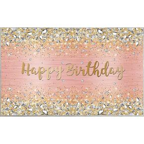 6x3.6FT Pink Rose Golden Happy Birthday Backdrop Pink Golden Diamonds Glitter Photography Background Girls Lady Sweet Birthday Party Decor