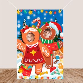 HOWAF Gingerbread Man Photo Booth Prop Banner, Gingerbread Christmas Photo Door Banner for Holiday and Winter Christmas Party Supplies, Funny Christmas Photo Prop Background Banner