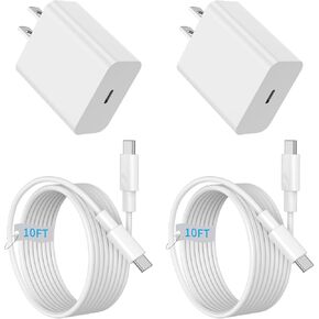USBC Charger for iPhone 16 Charger, tiavalmax USB C Charger, 2-Pack 45W PPS Super Fast Compact USB C Charger Block with 10ft USB C Cable for iPhone 16/15/15 Plus/16 Pro Max, iPad Pro, Pixel, Galaxy