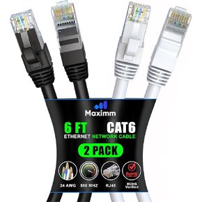 Maximm Cat 6 Ethernet Cable 8 ft (2-Pack) - High-Speed LAN Cable, Internet Cable, Patch Cable, and Network Cable - UTP, 10Gbps, 550MHz Ethernet Cord - Black & White in Kuwait