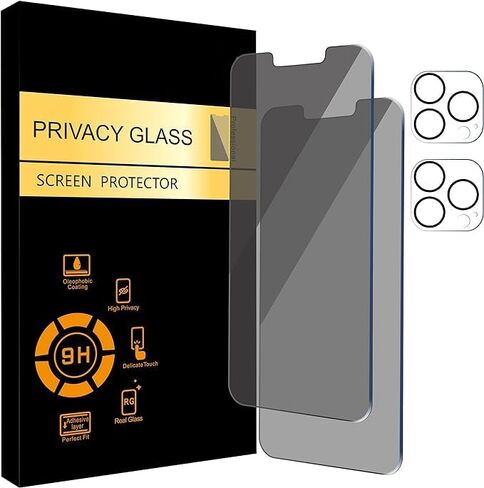 2Pack Privacy Screen Protector for iPhone 13 Pro Max [6.7 inch] + 2 Pack Camera Lens Protector, Anti Spy Private Tempered Glass Film, [9H Hardness] - HD [Black][4 Pack] in Saudi Arabia