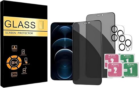 2Pack Privacy Screen Protector for iPhone 13 Pro Max [6.7 inch] + 2 Pack Camera Lens Protector, Anti Spy Private Tempered Glass Film, [9H Hardness] - HD [Black][4 Pack] in Saudi Arabia