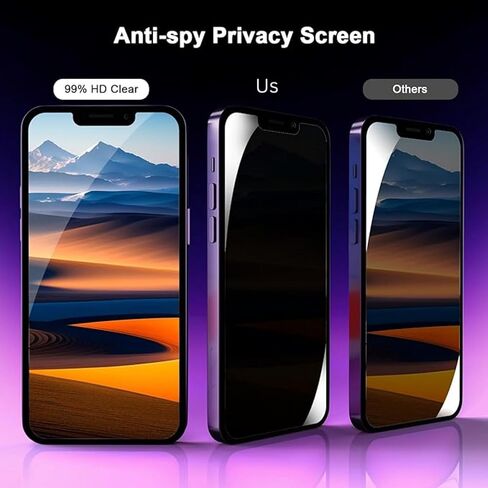 2Pack Privacy Screen Protector for iPhone 13 Pro Max [6.7 inch] + 2 Pack Camera Lens Protector, Anti Spy Private Tempered Glass Film, [9H Hardness] - HD [Black][4 Pack] in Saudi Arabia