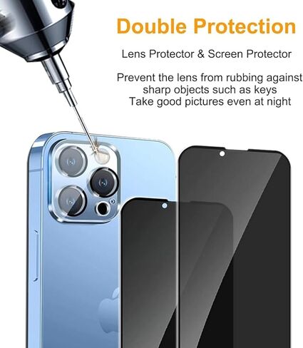 2Pack Privacy Screen Protector for iPhone 13 Pro Max [6.7 inch] + 2 Pack Camera Lens Protector, Anti Spy Private Tempered Glass Film, [9H Hardness] - HD [Black][4 Pack] in Saudi Arabia