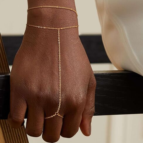 Dainty Hand Ring Chain CZ Bracelets for Women - Trendy 14K Gold Plated Adjustable Bead Satellite Hand Link Chain O-Chain Bracelet Non Tarnish Jewelry Gift in Saudi Arabia