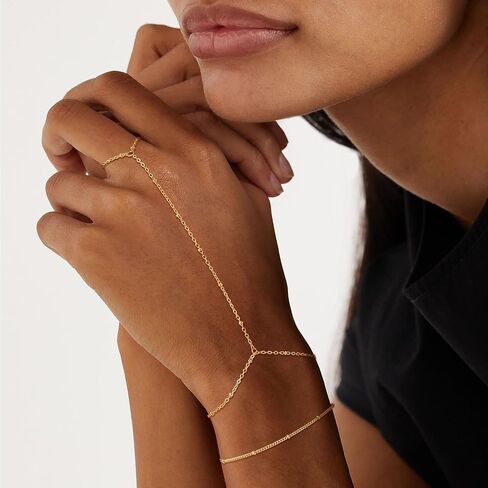 Dainty Hand Ring Chain CZ Bracelets for Women - Trendy 14K Gold Plated Adjustable Bead Satellite Hand Link Chain O-Chain Bracelet Non Tarnish Jewelry Gift in Saudi Arabia