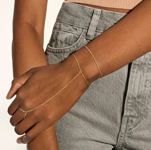 Dainty Hand Ring Chain CZ Bracelets for Women - Trendy 14K Gold Plated Adjustable Bead Satellite Hand Link Chain O-Chain Bracelet Non Tarnish Jewelry Gift in Saudi Arabia