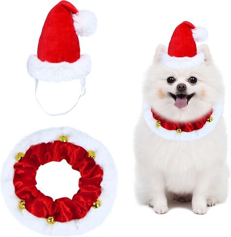 Dog Christmas Outfit, Christmas Dog Collar with Bells Ornaments Holiday Christmas Dog Neckwear Costume Clothes for Small Medium Large Dogs Pets (Red, Large) in Kuwait