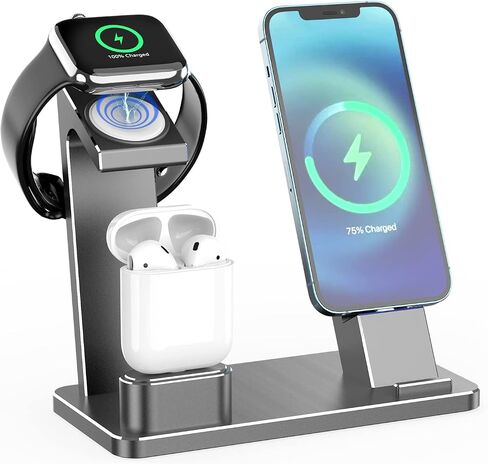 Charger Stand for Apple Watch iPhone Airpods, XUNMEJ 3 in 1 Aluminum Charging Dock Holder for iPad, iWatch Series 6/SE/5/4/3/2/1, AirPods Pro/2 and iPhone Series (Black) in Saudi Arabia