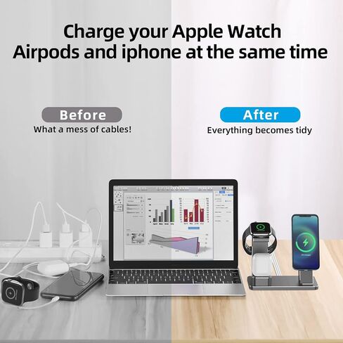 Charger Stand for Apple Watch iPhone Airpods, XUNMEJ 3 in 1 Aluminum Charging Dock Holder for iPad, iWatch Series 6/SE/5/4/3/2/1, AirPods Pro/2 and iPhone Series (Black) in Saudi Arabia