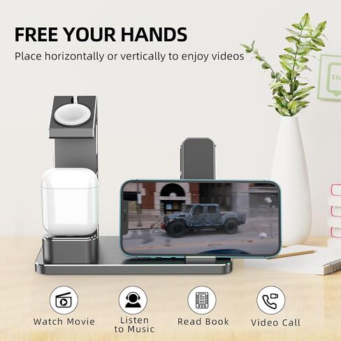 Charger Stand for Apple Watch iPhone Airpods, XUNMEJ 3 in 1 Aluminum Charging Dock Holder for iPad, iWatch Series 6/SE/5/4/3/2/1, AirPods Pro/2 and iPhone Series (Black) in Saudi Arabia