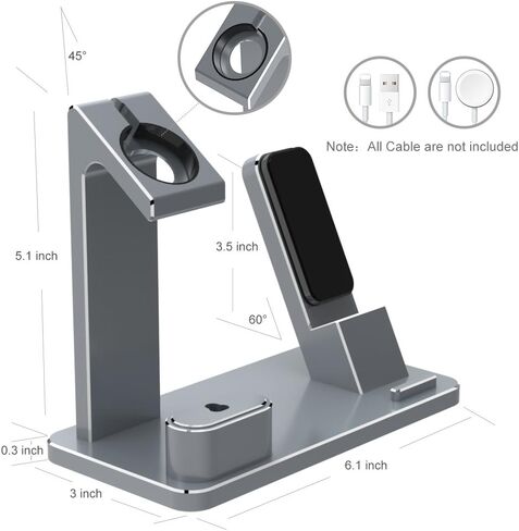 Charger Stand for Apple Watch iPhone Airpods, XUNMEJ 3 in 1 Aluminum Charging Dock Holder for iPad, iWatch Series 6/SE/5/4/3/2/1, AirPods Pro/2 and iPhone Series (Black) in Saudi Arabia