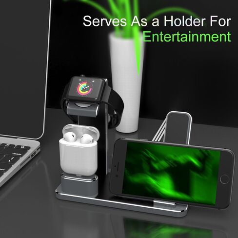 Charger Stand for Apple Watch iPhone Airpods, XUNMEJ 3 in 1 Aluminum Charging Dock Holder for iPad, iWatch Series 6/SE/5/4/3/2/1, AirPods Pro/2 and iPhone Series (Black) in Saudi Arabia