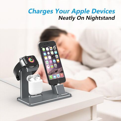Charger Stand for Apple Watch iPhone Airpods, XUNMEJ 3 in 1 Aluminum Charging Dock Holder for iPad, iWatch Series 6/SE/5/4/3/2/1, AirPods Pro/2 and iPhone Series (Black) in Saudi Arabia