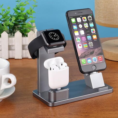 Charger Stand for Apple Watch iPhone Airpods, XUNMEJ 3 in 1 Aluminum Charging Dock Holder for iPad, iWatch Series 6/SE/5/4/3/2/1, AirPods Pro/2 and iPhone Series (Black) in Saudi Arabia