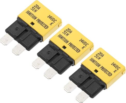 Motoforti Universal Car E37 استبدال قواطع الدائرة الكهربائية، 20 أمبير 14 فولت، متين، معدن بلاستيكي، أصفر، 3 قطع in Saudi Arabia