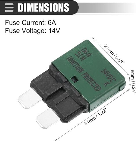 Motoforti Universal Car E37 Circuit Breakers Fuses Replacement, 6A 14V, Durable, Plastic Metal, Dark Green in Saudi Arabia