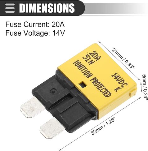 Motoforti Universal Car E37 Circuit Breakers Fuses Replacement, 20A 14V, Durable, Plastic Metal, Yellow in Saudi Arabia