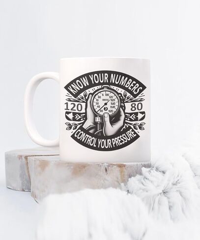 Hypertension Awareness Mug 11 Oz White Ceramic Cup Product Gift for High Blood Pressure Patient in Saudi Arabia