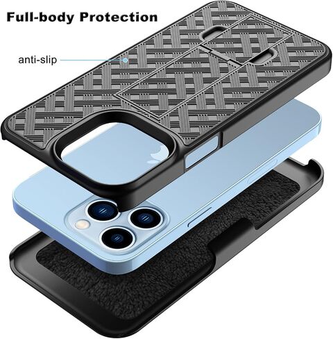 Belt Clip Holster Compatible for iPhone 14 Plus 6.7" Case, with Built-in Kickstand Belt Clip Holster Shockproof Cover, iPhone 14 Plus 5G Holster - Black in Saudi Arabia