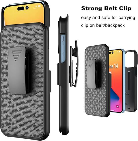 Belt Clip Holster Compatible for iPhone 14 Plus 6.7" Case, with Built-in Kickstand Belt Clip Holster Shockproof Cover, iPhone 14 Plus 5G Holster - Black in Saudi Arabia