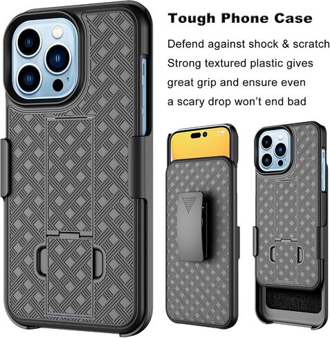 Belt Clip Holster Compatible for iPhone 14 Plus 6.7" Case, with Built-in Kickstand Belt Clip Holster Shockproof Cover, iPhone 14 Plus 5G Holster - Black in Saudi Arabia