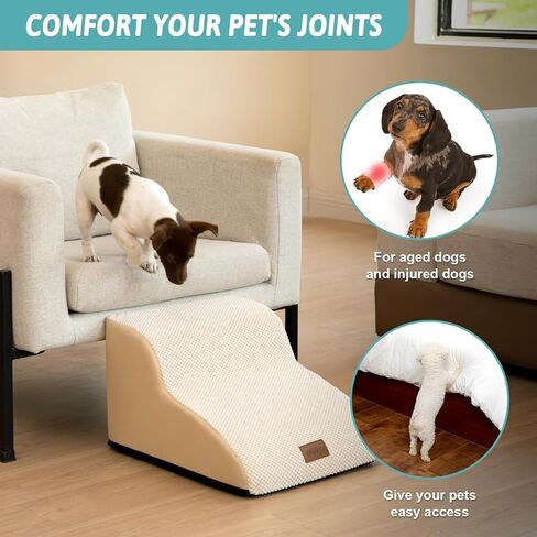 Curved Dog Stairs for Chair, Small Dogs Steps for Cat, Sofa or Couch, Pet Ramp with Leakproof Fabric Cover, Lightweight, High Density Foam, Durable, 15.7x19.7x11.8in, 2 Tiers, White Black in Kuwait