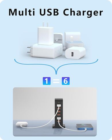 VPSUN USB Charger 6 Port 50W Multi USB Tower Charging Station for Multiple Devices iPhone 15/14/14 Pro/14 Pro Max/13 Pro/13 Pro Max/Android/Samsung/Tablet,etc (Black, 50W) in Saudi Arabia