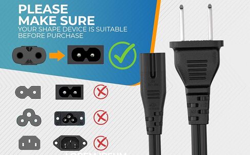 CableLeader 1ft 18 AWG سلك طاقة للكمبيوتر المحمول، غير مستقطب IEC320 C7 إلى 2 Prong NEMA 1-15P، بديل لأجهزة PS5 وPS4 والطابعات وأجهزة التلفزيون، أسود in Kuwait
