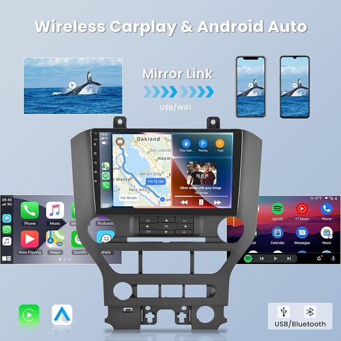 2+64G Android Car Radio Stereo for Ford Mustang 2015 2016 2017 2018 2019 2020 Wireless Carplay Android Auto, 9’’ Touch Screen Head Unit Mirror Link WiFi GPS Bluetooth FM/RDS EQ AHD Backup Camera SWC in Saudi Arabia