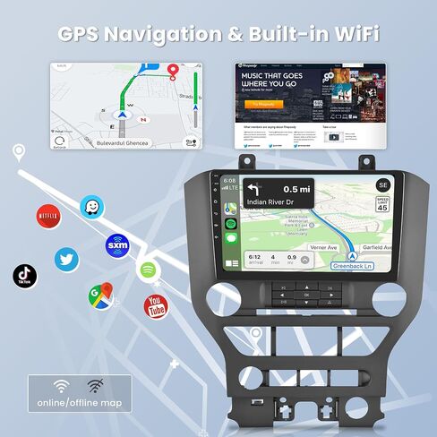 2+64G Android Car Radio Stereo for Ford Mustang 2015 2016 2017 2018 2019 2020 Wireless Carplay Android Auto, 9’’ Touch Screen Head Unit Mirror Link WiFi GPS Bluetooth FM/RDS EQ AHD Backup Camera SWC in Saudi Arabia