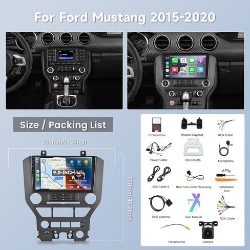 2+64G Android Car Radio Stereo for Ford Mustang 2015 2016 2017 2018 2019 2020 Wireless Carplay Android Auto, 9’’ Touch Screen Head Unit Mirror Link WiFi GPS Bluetooth FM/RDS EQ AHD Backup Camera SWC in Saudi Arabia