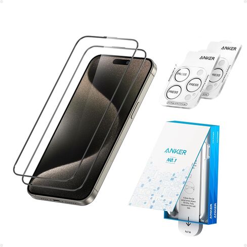 Anker HD Screen and Lens Protectors for iPhone 16 Pro (2-Pack), 6.3-Inch Ultra-Thin, Durable, and Clear Tempered Glass, Fast and Easy Installation, Scratch and Impact Resistant, 12-Month Warranty in Saudi Arabia