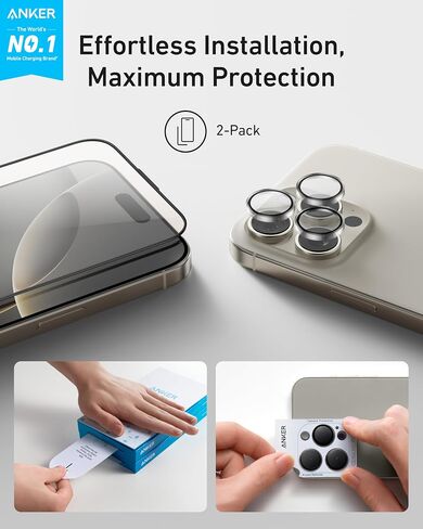 Anker HD Screen and Lens Protectors for iPhone 16 Pro (2-Pack), 6.3-Inch Ultra-Thin, Durable, and Clear Tempered Glass, Fast and Easy Installation, Scratch and Impact Resistant, 12-Month Warranty in Saudi Arabia