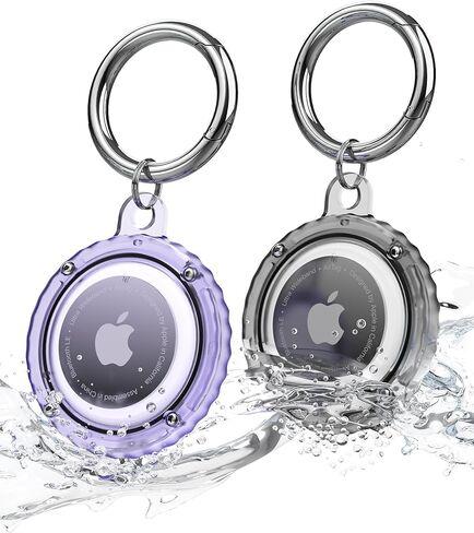 Air Tags-2 Pack, Airtag Holder with Keychain, Full Body Shockproof Case for Apple air Tracker Tags, Airtags Frosted Hard Cover for Dog Cat Collar, Luggage, Key (Black+Purple) in Kuwait