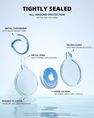 Estefanlo 4 Pack Waterproof Airtag Holder Case, Air Tag Keychain Case for Apple AirTag, Soft and Full Body Shockproof Airtag Holder with Keyring for Luggage, Dogs, Cats, Key, Bag (WHITE) in Kuwait