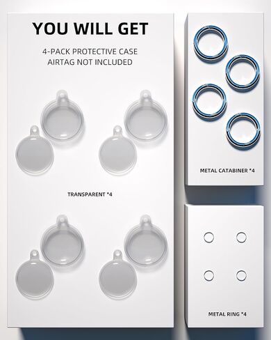 Estefanlo 4 Pack Waterproof Airtag Holder Case, Air Tag Keychain Case for Apple AirTag, Soft and Full Body Shockproof Airtag Holder with Keyring for Luggage, Dogs, Cats, Key, Bag (WHITE) in Kuwait