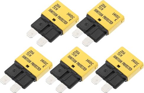 Motoforti Universal Car E37 استبدال قواطع الدائرة الكهربائية، 20 أمبير 14 فولت، متين، معدن بلاستيكي، أصفر، 5 قطع in Saudi Arabia