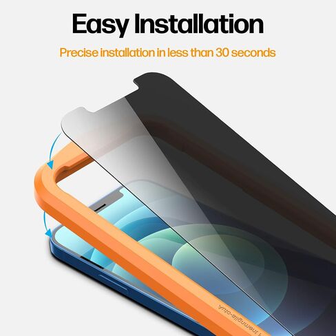 Power Theory Designed for iPhone 12/iPhone 12 Pro Privacy Screen Protector Tempered Glass Anti Spy protection [9H Hardness], Easy Install Kit, 99% HD Bubble Free Case Friendly, Anti-Scratch, 2 Pack in Kuwait